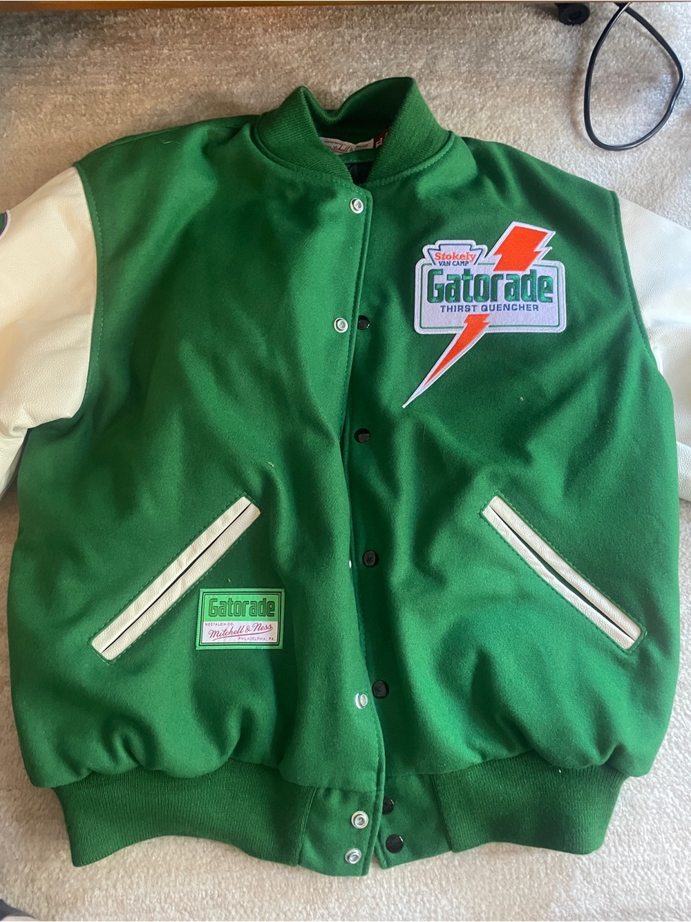 Mitchell & Ness x Gatorade Stokely Van Camp Varsity Jacket Green White - Picture 2 of 4